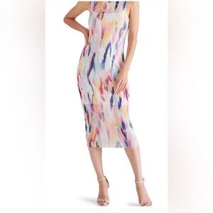 Steve Madden Watercolor Print Midi Skirt - Pink, Blue, Yellow